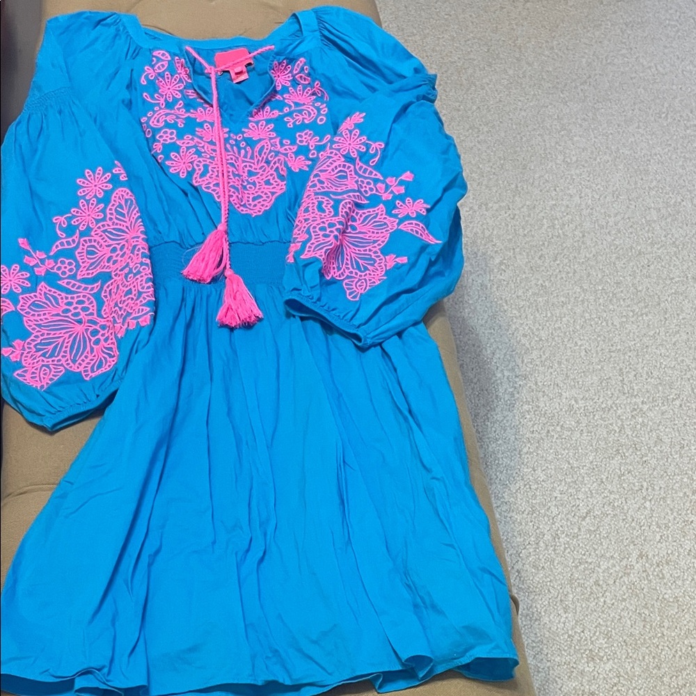 Lilly Pulitzer Blue Dress with Pink Floral Details